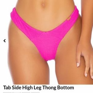 Luli Fama Hot Pink Textured Triangle Tie Top Ribbed Thong Bikini Bottom – Size M